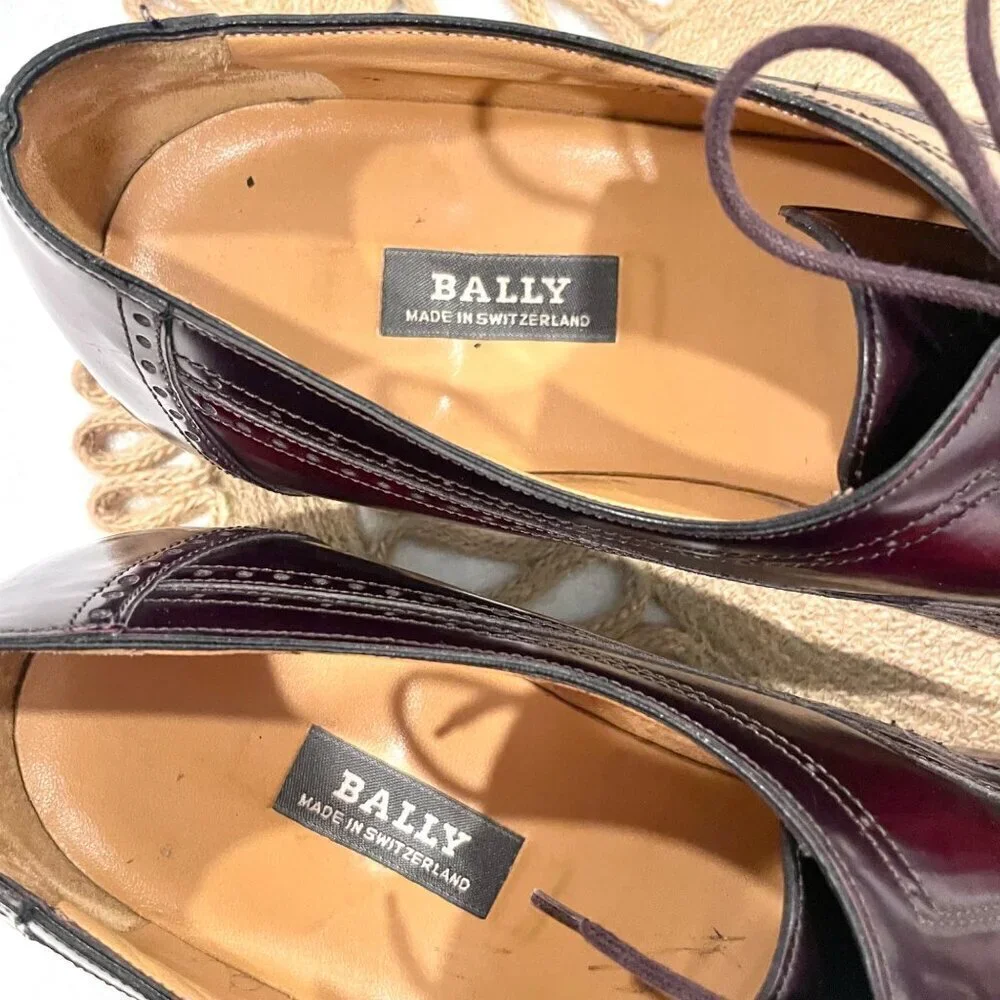 BALLY Wingtip Mens Oxford Shoes Ledar Leather Burgundy Size 10D